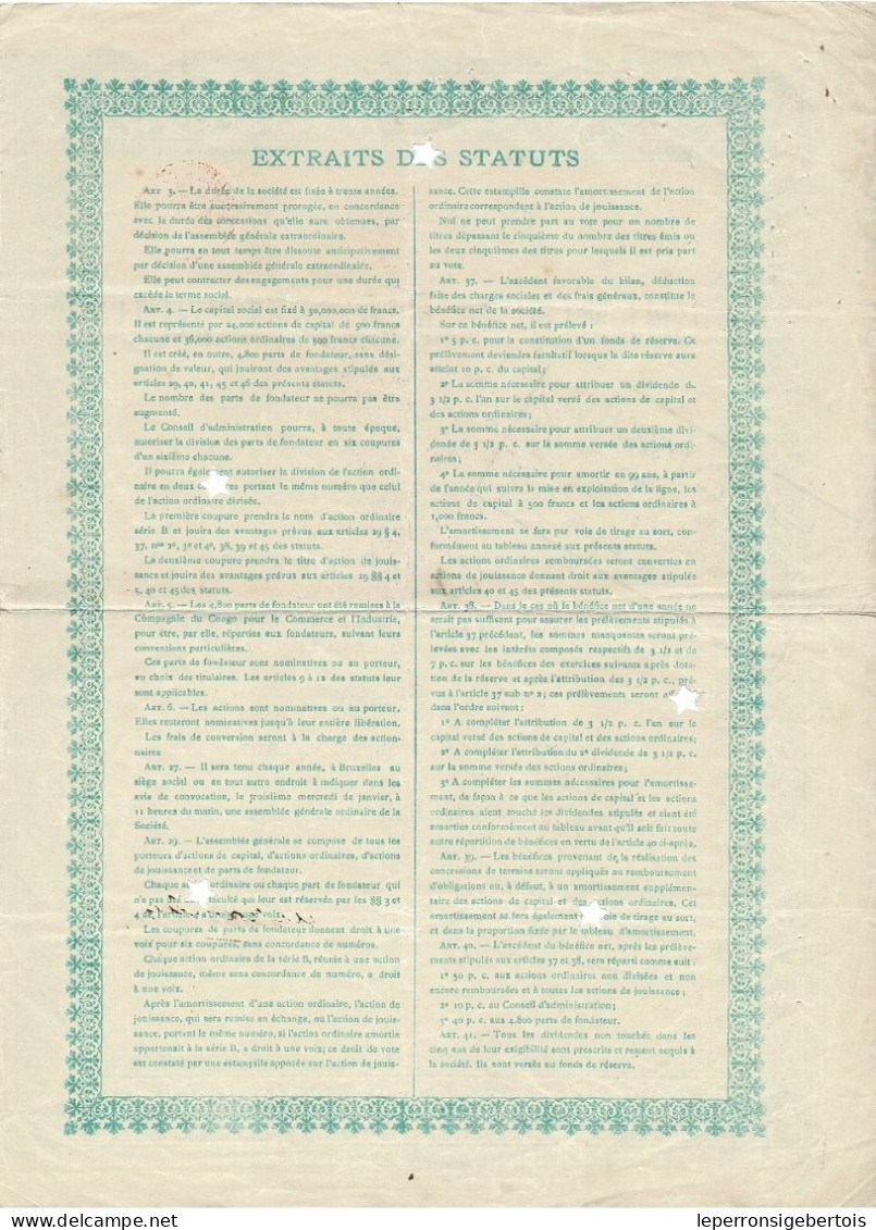 Titre De 1902 - Compagnie De Chemin De Fer Du Congo - Société Anonyme - N° 20680 - - Chemin De Fer & Tramway