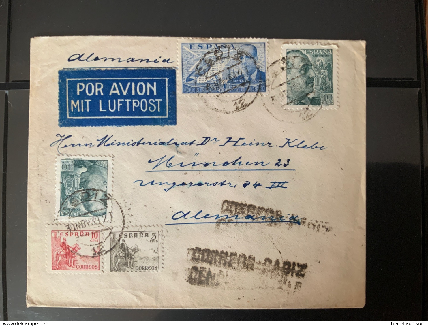 Cadiz A Alemania. Mit Lufpost. Aereo. Consulado Aleman. 1939 - Cartas & Documentos