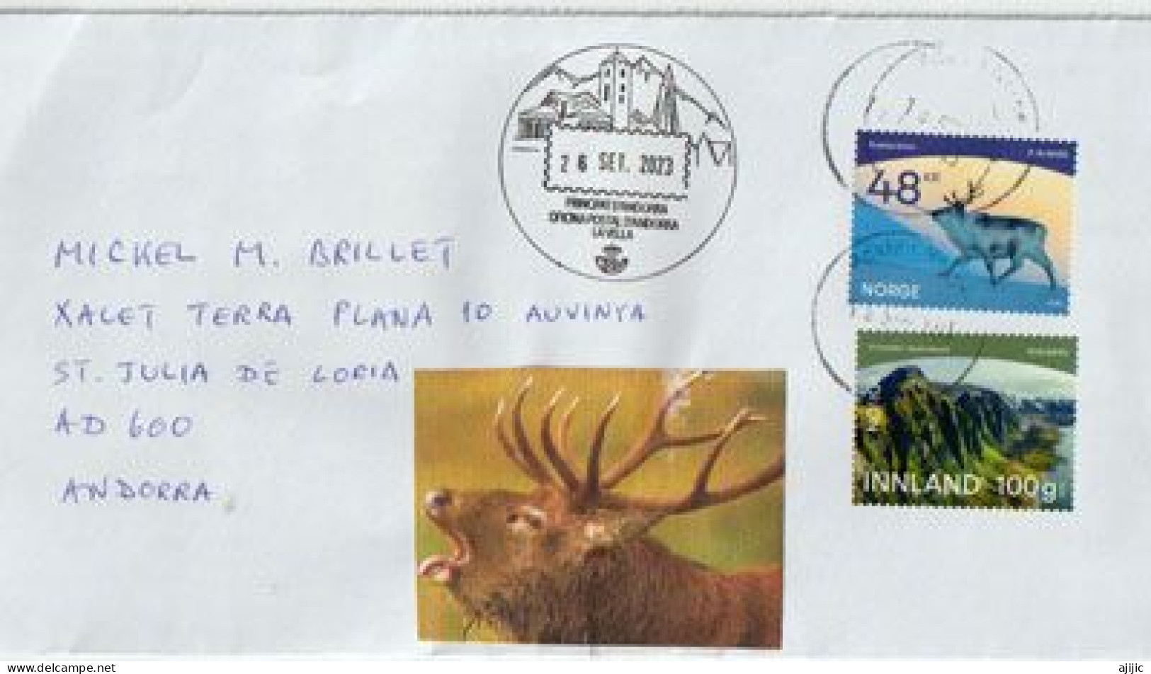 2023.Faune Du Svalbard (Spitzberg) Renne Du Svalbard + Parc National Forland,lettre Norvège à Andorra (Principat) - Lettres & Documents