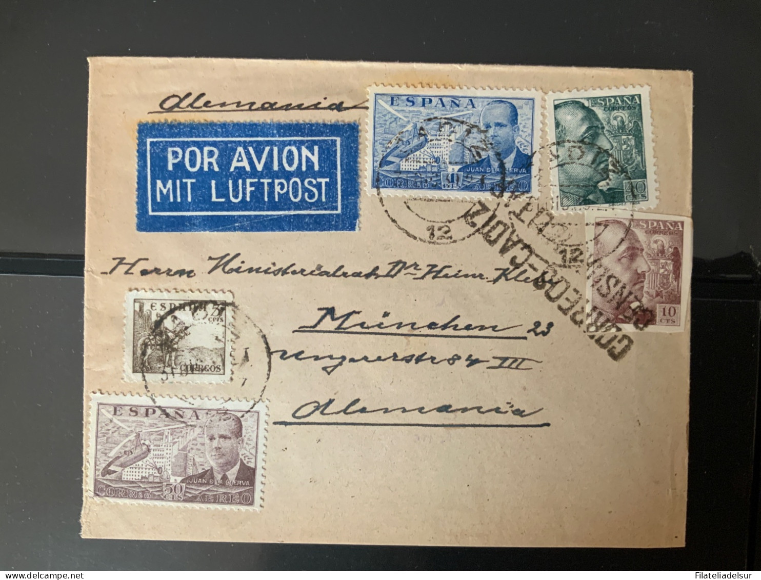 Cadiz A Alemania. Mit Lufpost. Aereo. Consulado Aleman. 1939 Censura. - Cartas & Documentos