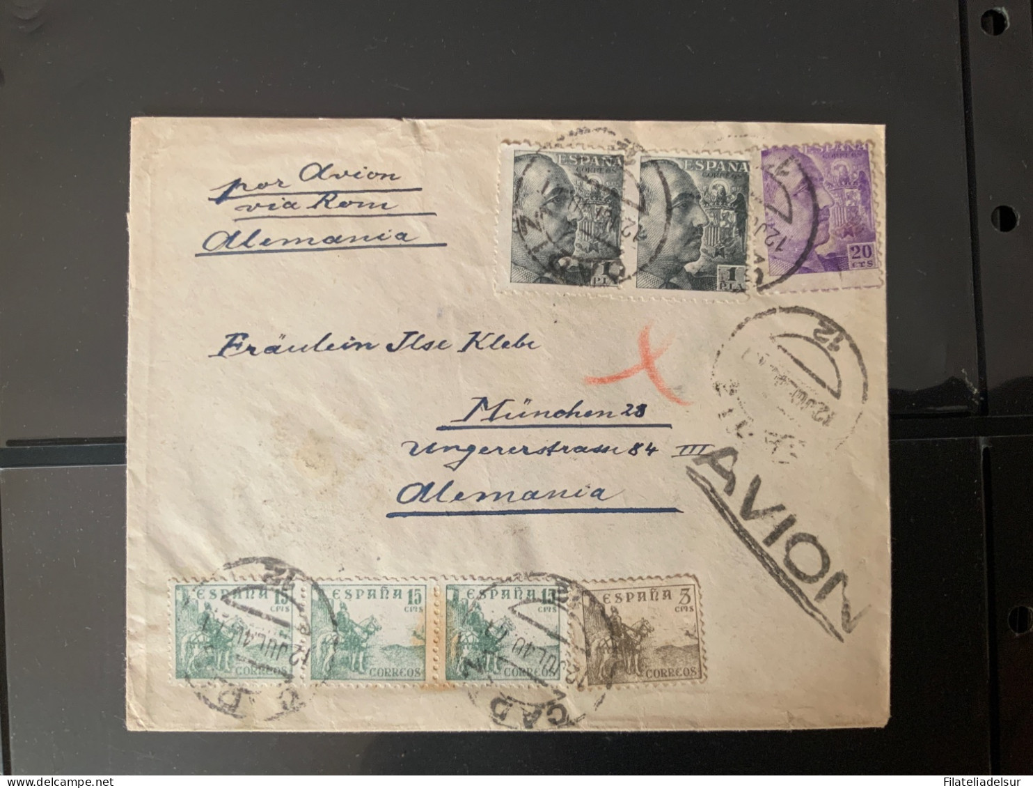 Cadiz A Alemania. Por AVION Vía Roma. Aereo. 1940 - Cartas & Documentos