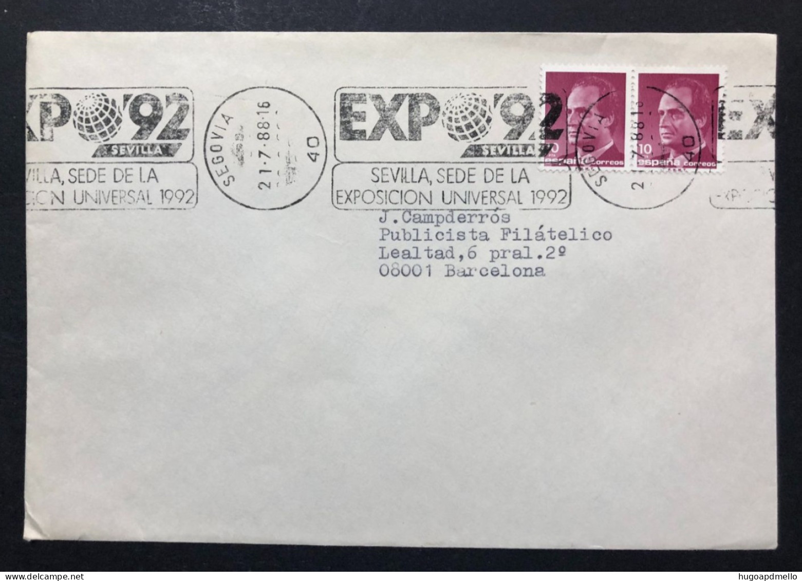 SPAIN, Cover With Special Cancellation « EXPO '92 », « SEGOVIA Postmark », 1988 - 1992 – Sevilla (Spain)