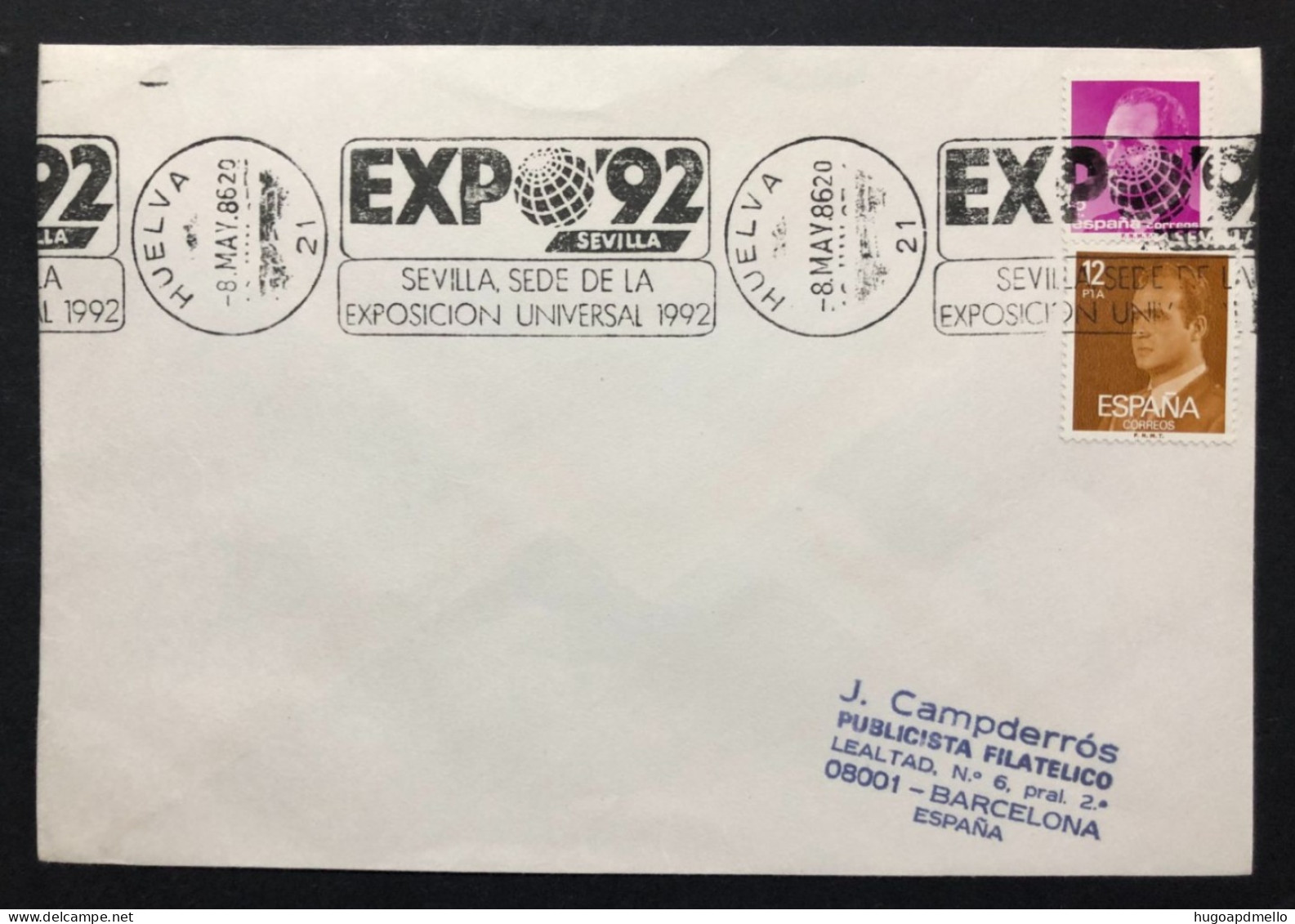 SPAIN, Cover With Special Cancellation « EXPO '92 », « HUELVA Postmark », 1986 - 1992 – Sevilla (Spain)