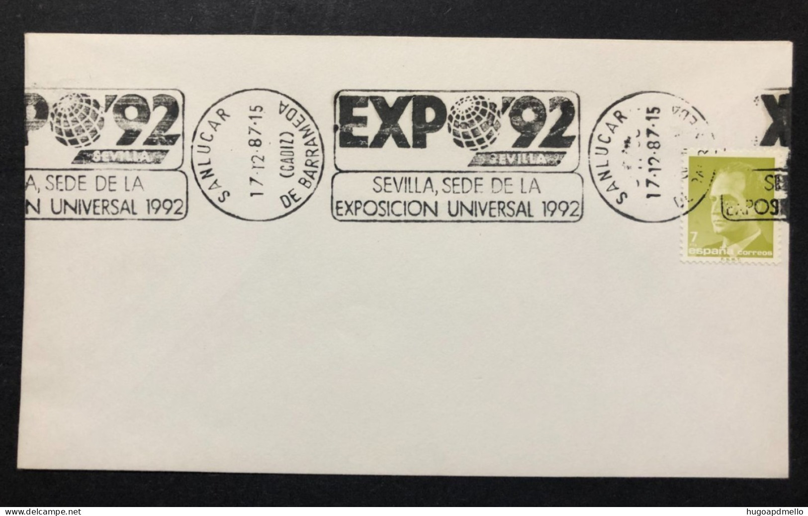 SPAIN, Cover With Special Cancellation « EXPO '92 », « SANLUCAR DE BARRAMEDA (Cadiz) Postmark », 1987 - 1992 – Séville (Espagne)