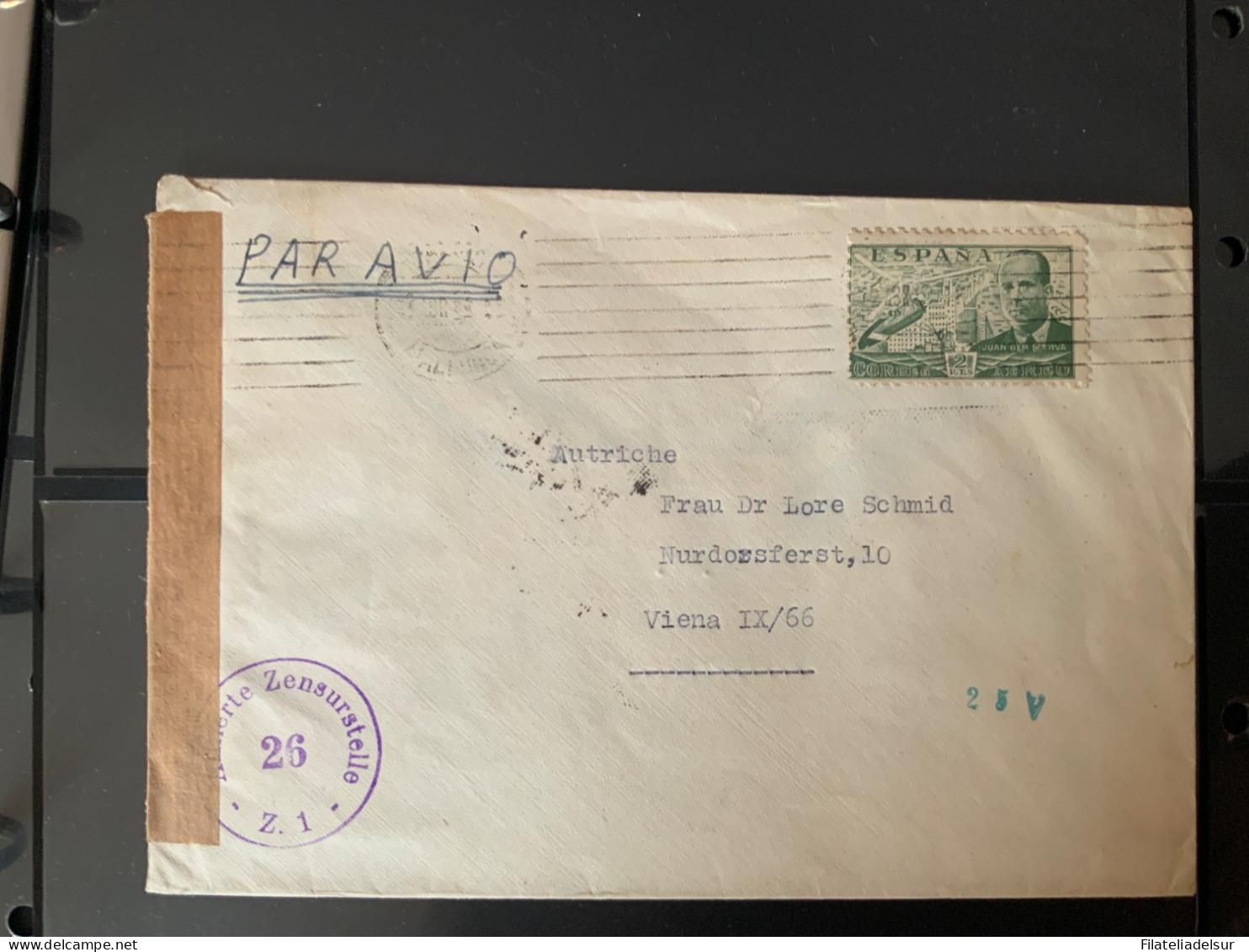 Palma A Viena. Por Avion. 2 Pesetas. Censura. - Cartas & Documentos