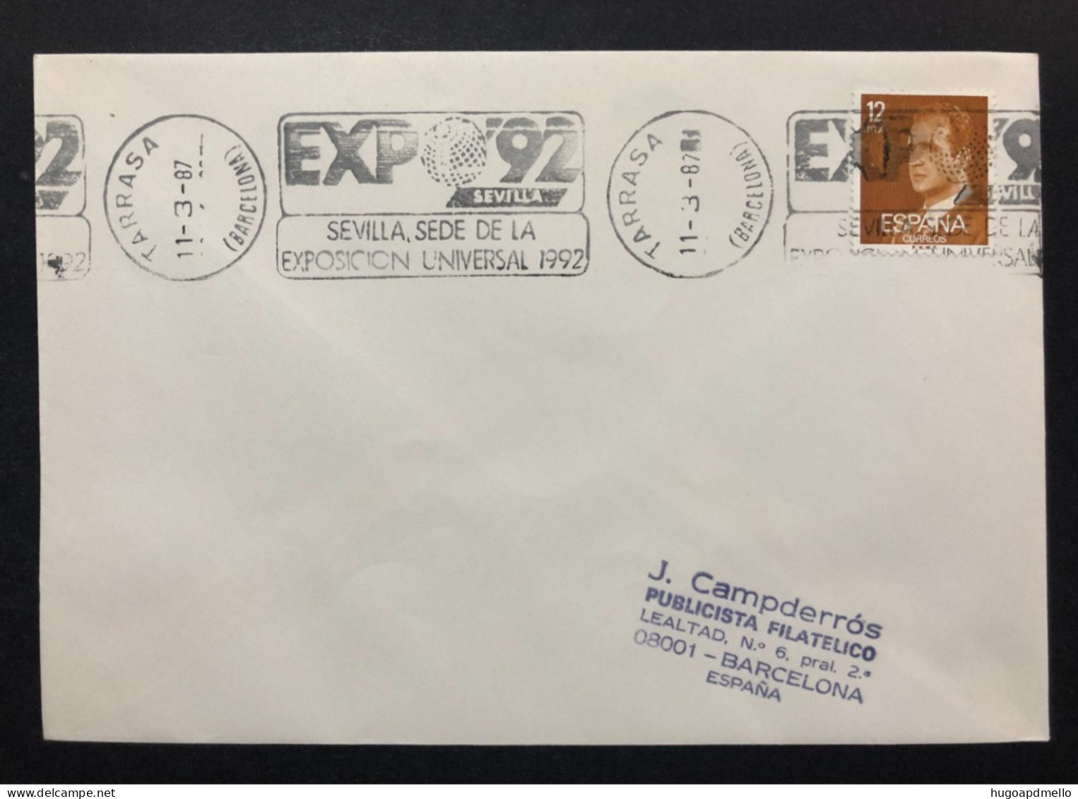 SPAIN, Cover With Special Cancellation « EXPO '92 », « TARRASA (Barcelona) Postmark », 1987 - 1992 – Sevilla (Spain)