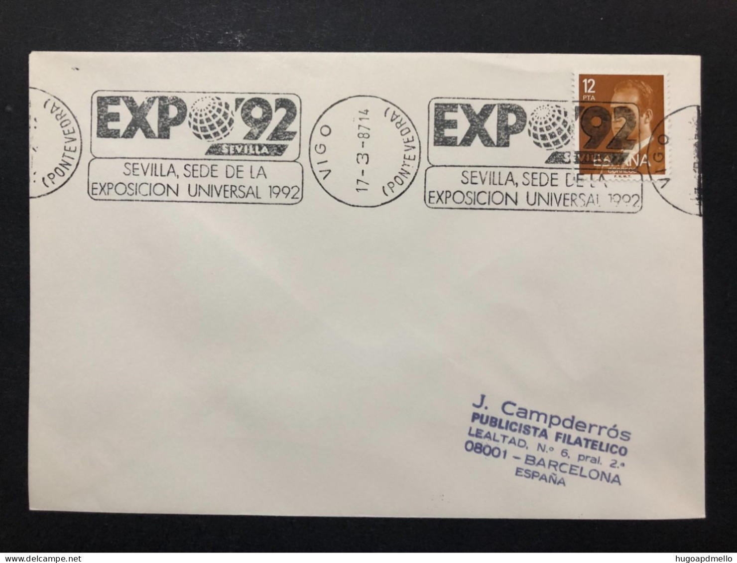 SPAIN, Cover With Special Cancellation « EXPO '92 », « VIGO Postmark », 1987 - 1992 – Sevilla (Spanje)