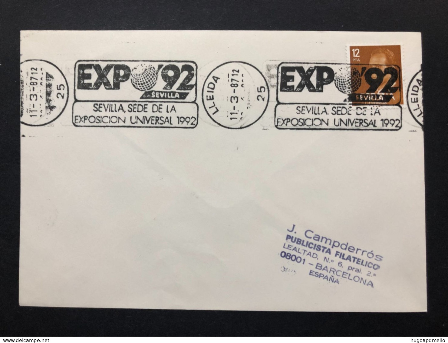 SPAIN, Cover With Special Cancellation « EXPO '92 », « LLEIDA Postmark », 1987 - 1992 – Séville (Espagne)