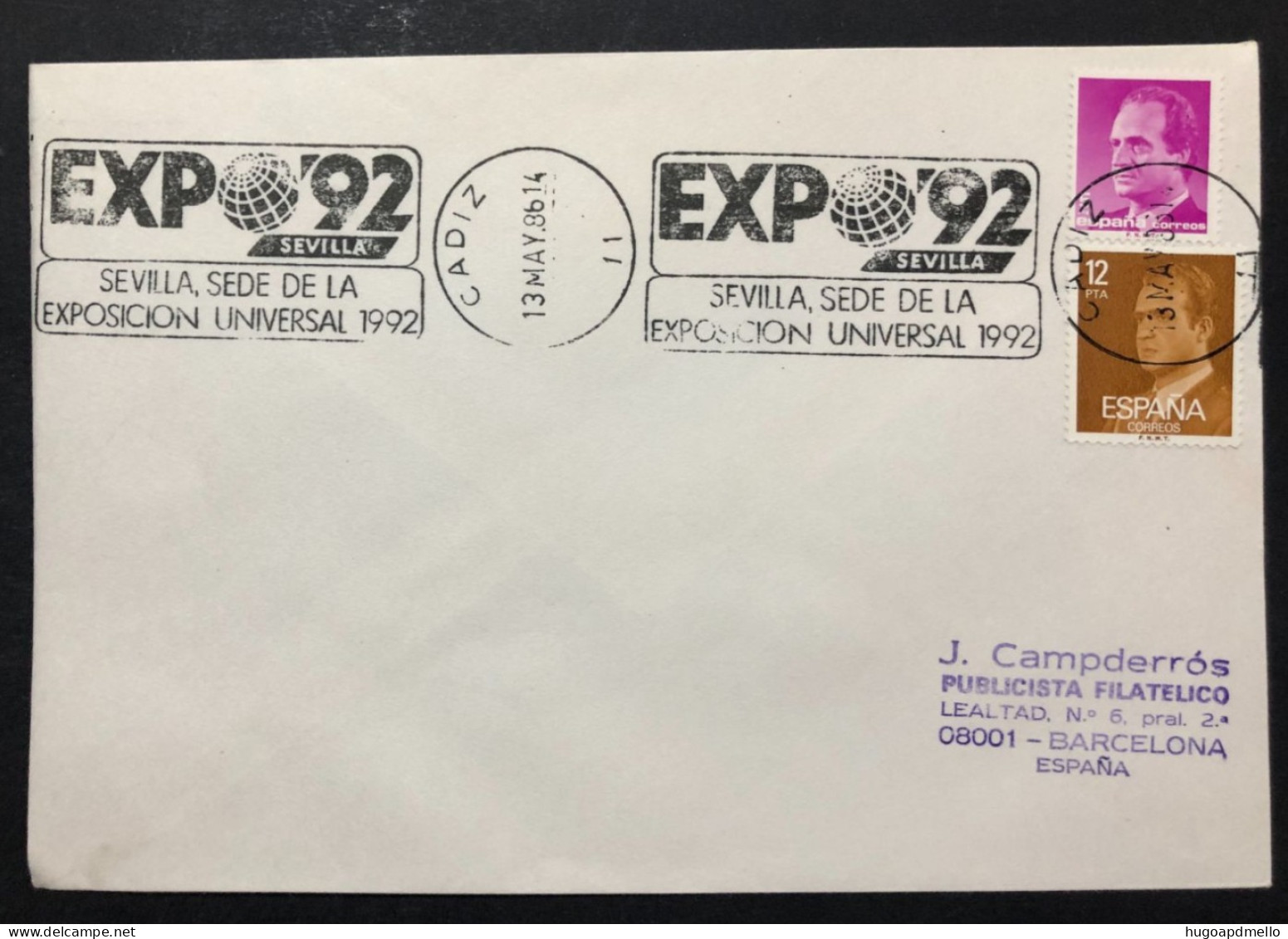 SPAIN, Cover With Special Cancellation « EXPO '92 », « CADIZ Postmark », 1986 - 1992 – Séville (Espagne)