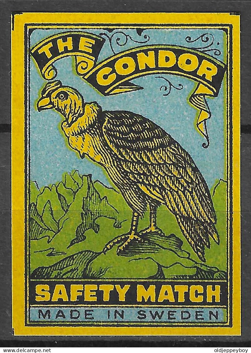 MADE IN SWEDEN  Phillumeny MATCHBOX LABEL THE CONDOR  3.5 X 5   Cm  RARE - Zündholzschachteletiketten