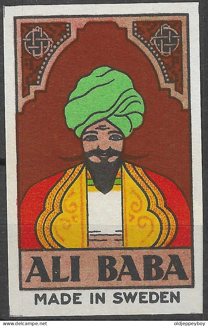 ALI BABA 1900s Antique  MADE IN SWEDEN  Phillumeny Matchbox Label Vintage Paper Ephemera   3.5 X 5   Cm  RARE - Boites D'allumettes - Etiquettes