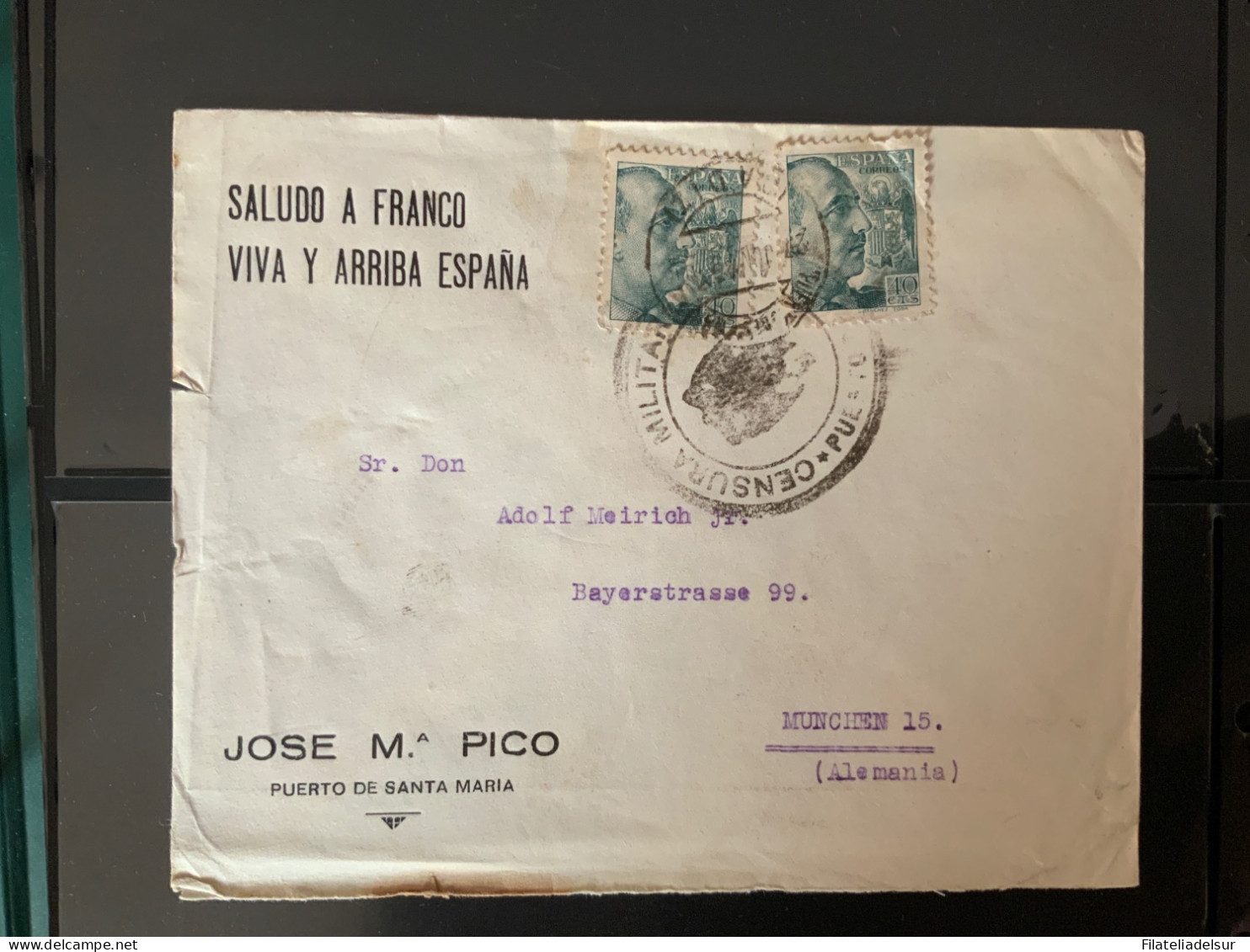 Puerto Santa Maria A Alemania. Censura Militar. - Cartas & Documentos