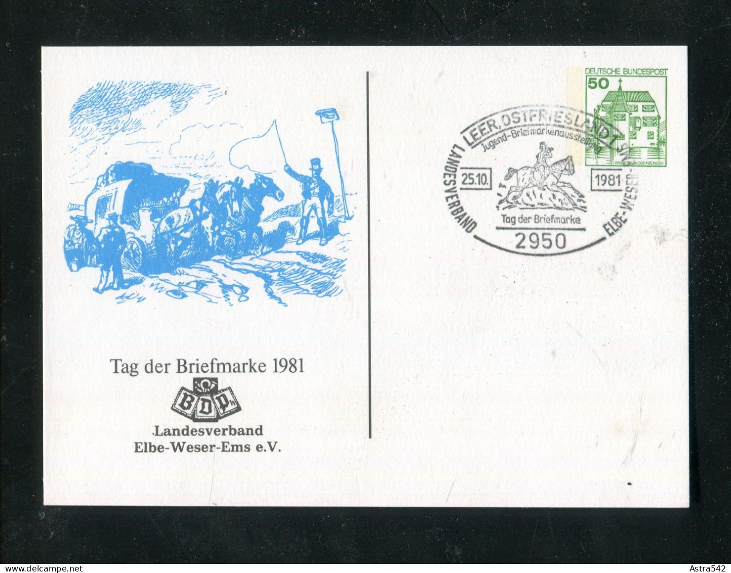 "BUNDESREPUBLIK DEUTSCHLAND" 1981, Privatpostkarte Mit Abbildung Postkutsche, SSt. "Leer" (B771) - Privatpostkarten - Gebraucht