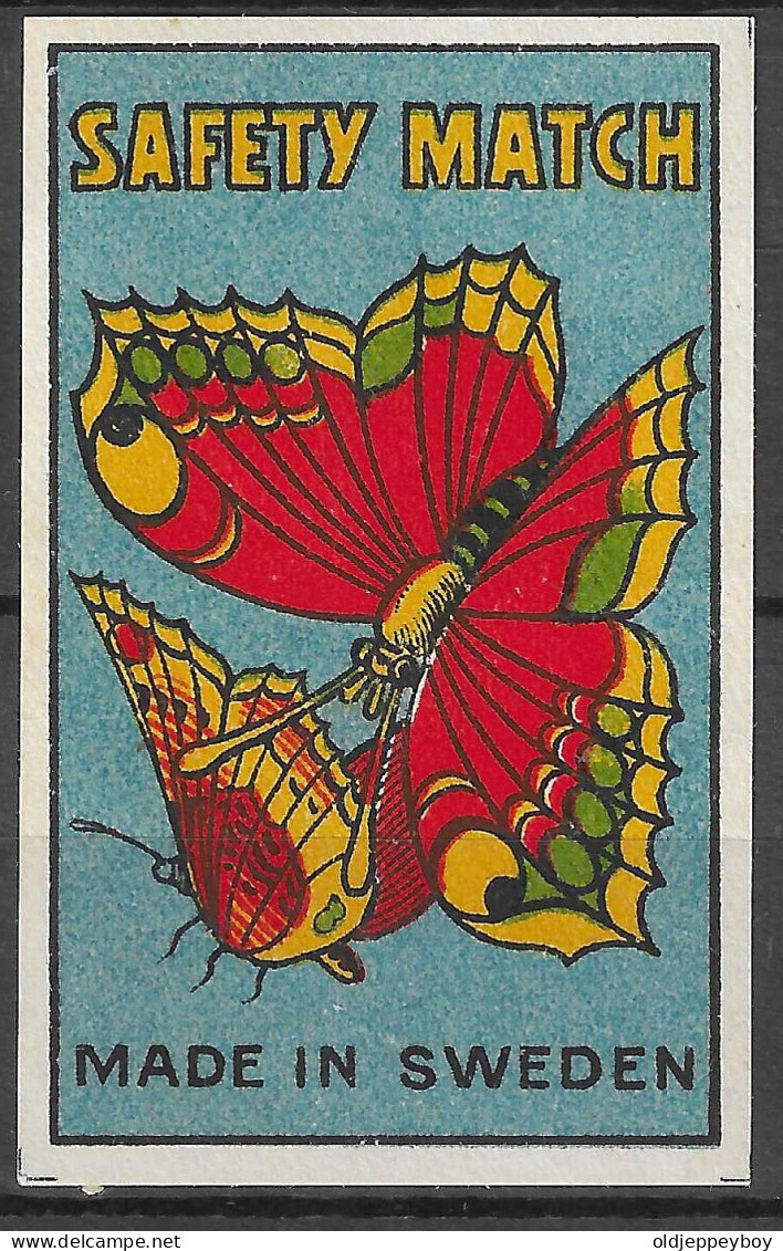 ANTIQUE MADE IN SWEDEN  Phillumeny MATCHBOX LABEL BUTTERFLIES  3.5 X 5   Cm  RARE - Boites D'allumettes - Etiquettes