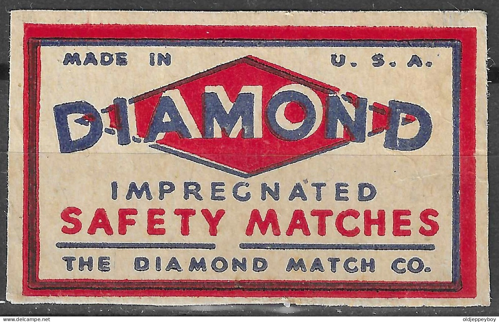  MADE IN U.S.A  Phillumeny MATCHBOX LABEL DIAMOND  DIAMOND MATCH CO.  3.5 X 5 CM - Zündholzschachteletiketten
