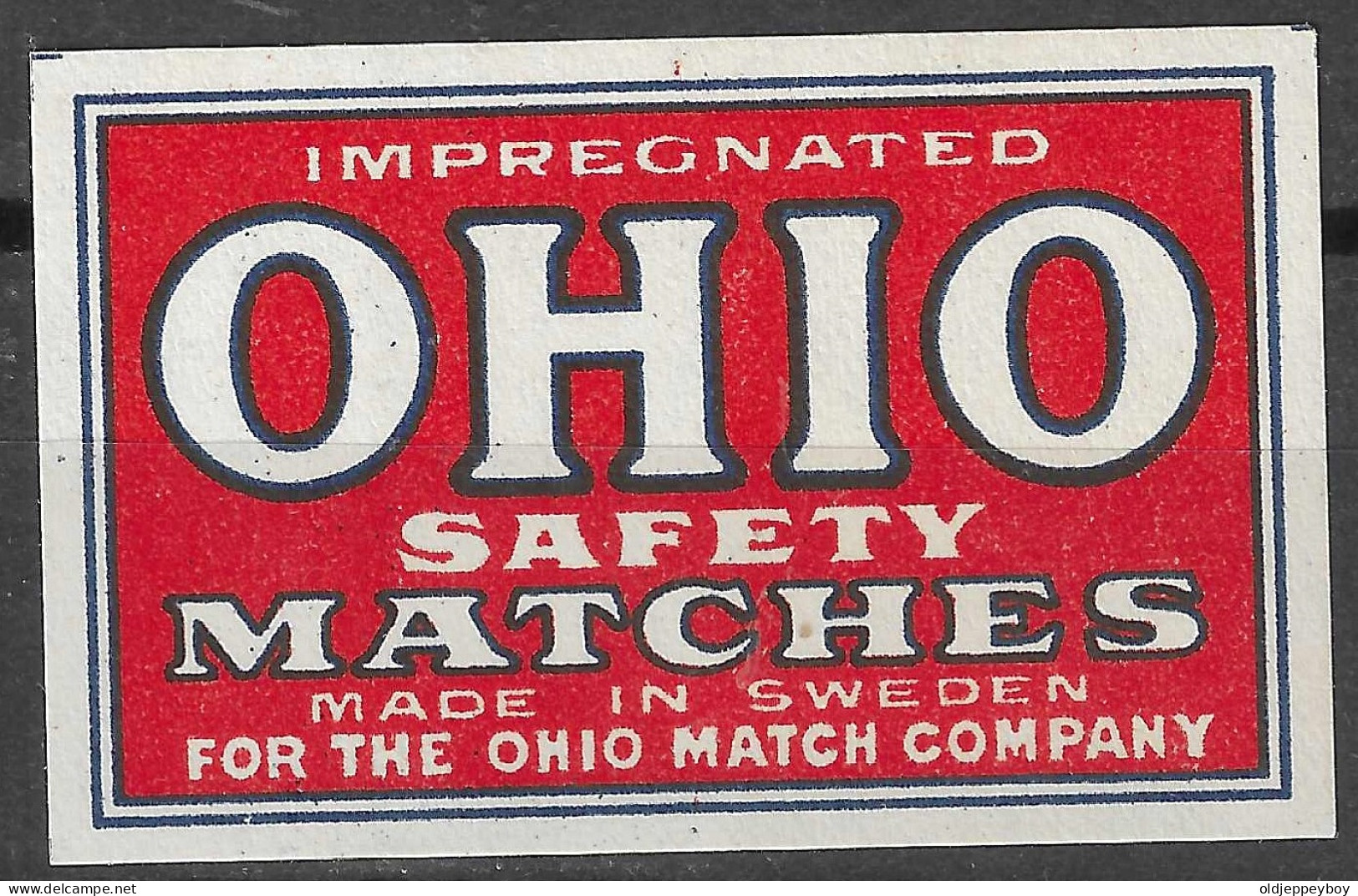 VINTAGE   MADE IN SWEDEN   Phillumeny MATCHBOX LABEL OHIO MATCHES   3.5 X 5 CM - Zündholzschachteletiketten