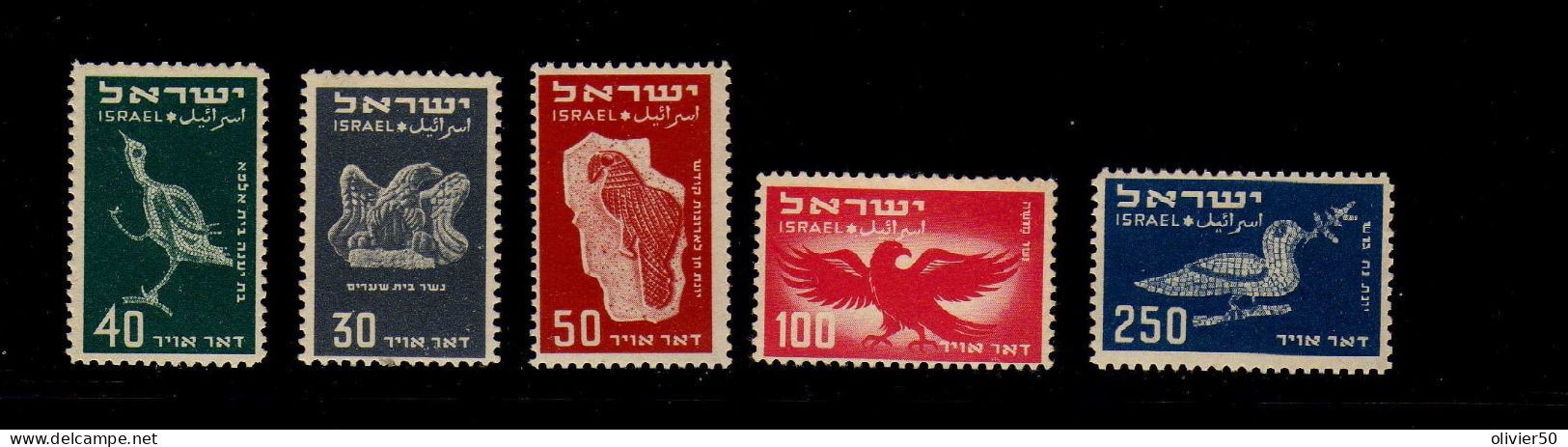 Israel - 1950 -  P A  Animaux - Neufs**  - Le 5 P . Coller Sur Support  - 6 Valeurs - Poste Aérienne