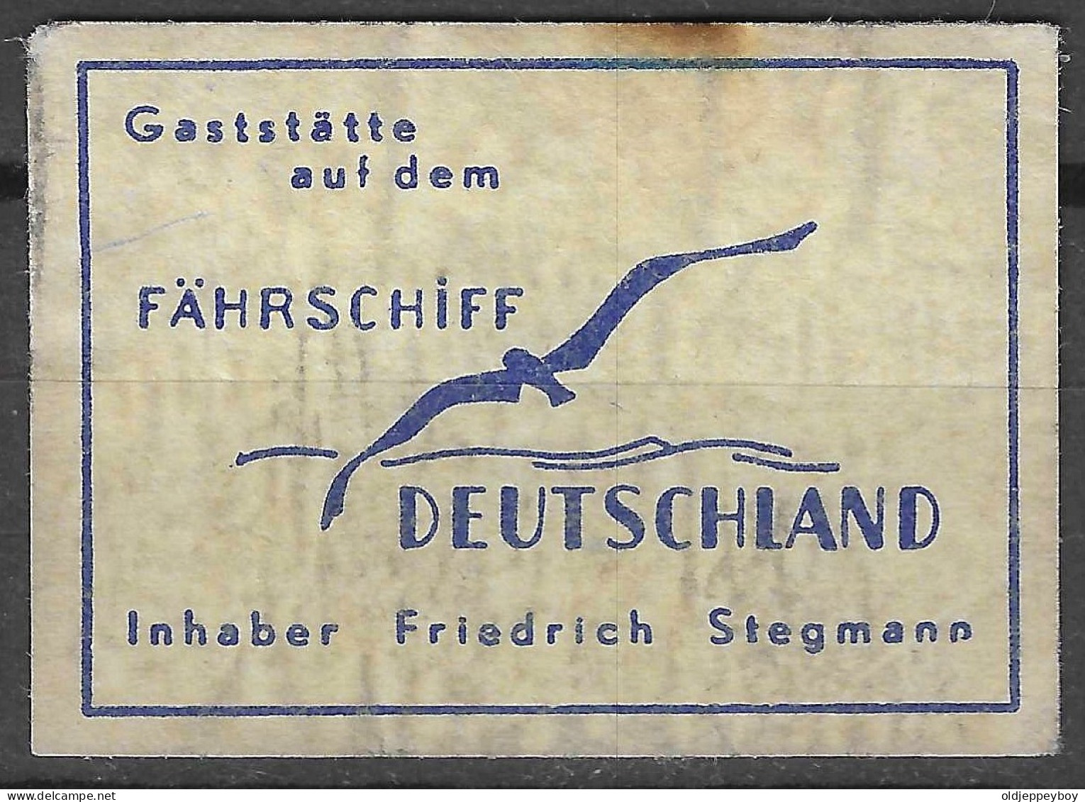 VINTAGE MADE IN GERMANY  Phillumeny MATCHBOX LABEL GASTSTATTE AUF DEM FAHRSCHIFF DEUTSCHLAND  3.5 X 5 CM - Matchbox Labels