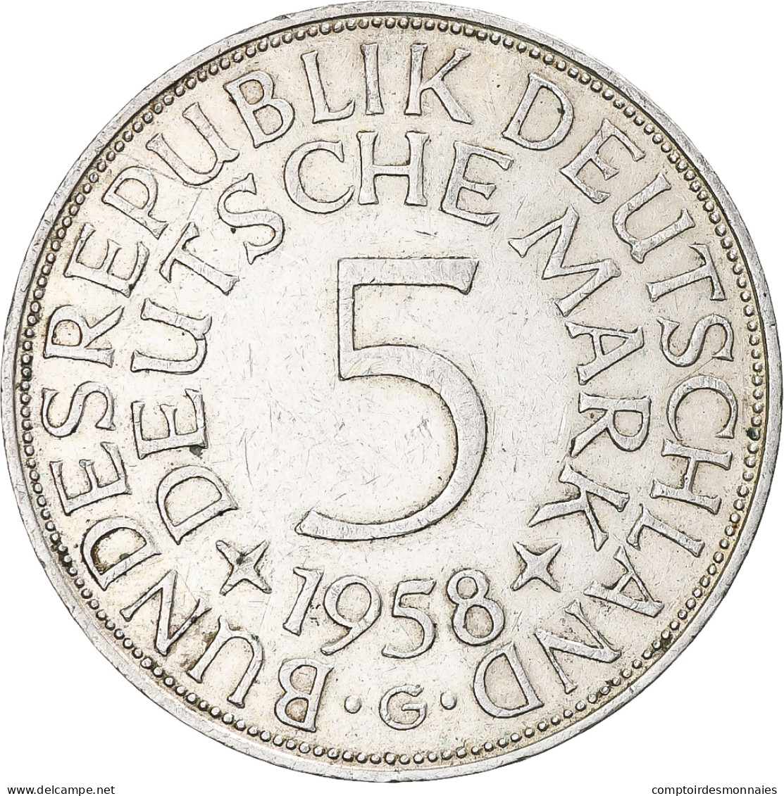 Monnaie, République Fédérale Allemande, 5 Mark, 1958, Karlsruhe, TTB, Argent - 5 Mark