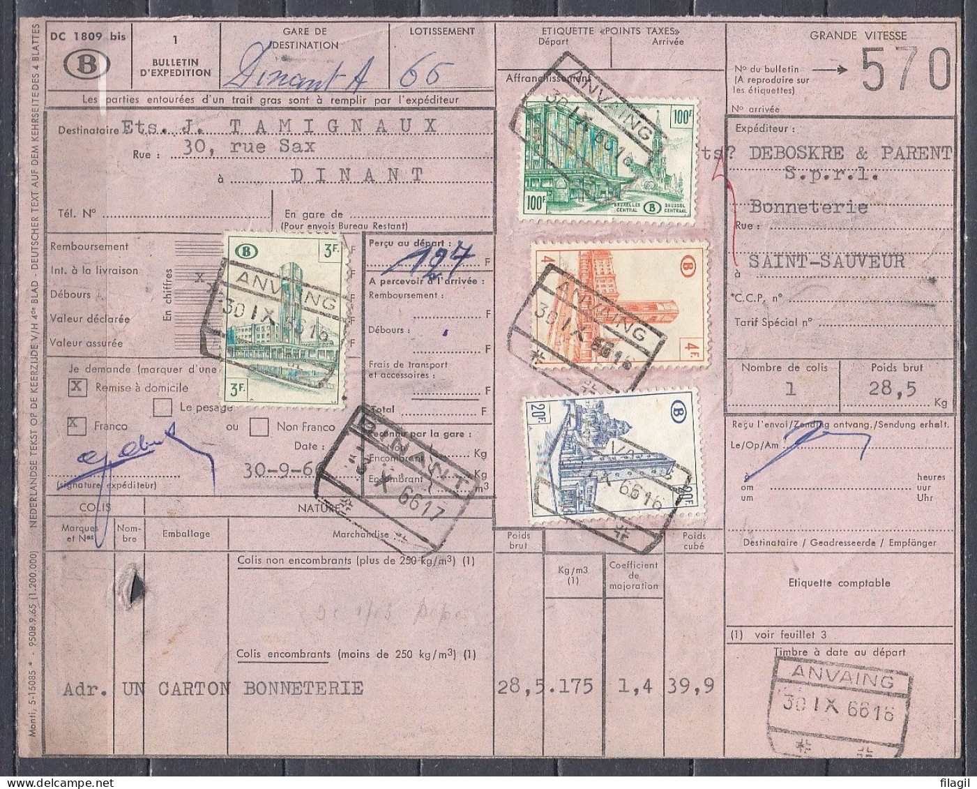 Vrachtbrief Met Stempel ANVAING - Documenti & Frammenti