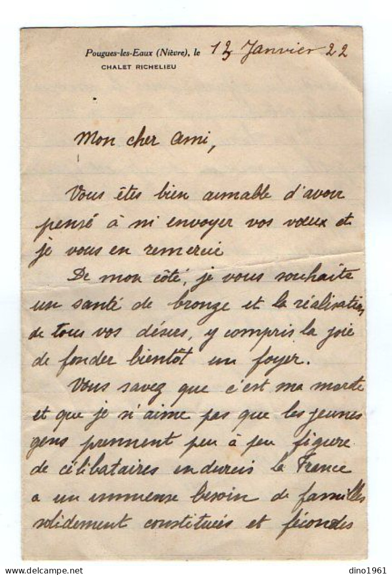 VP22.404 - POUGUES - LES - EAUX 1922 - LAS - Lettre Autographe Signée - Mgr Lucien LACROIX Evêque De Tarentaise ..... - Historische Personen
