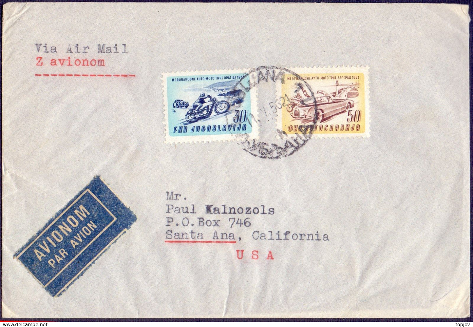 JUGOSLAVIA - AIR LETTER To USA - CAR AND MOTORCYCLE RALLY  - 1953 - Luftpost