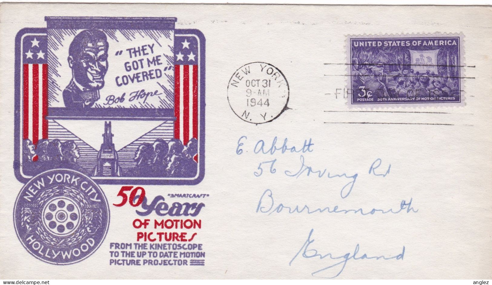 USA - 1944 Motion Pictures Anniversary - Bob Hope Illustrated FDC - 1941-1950