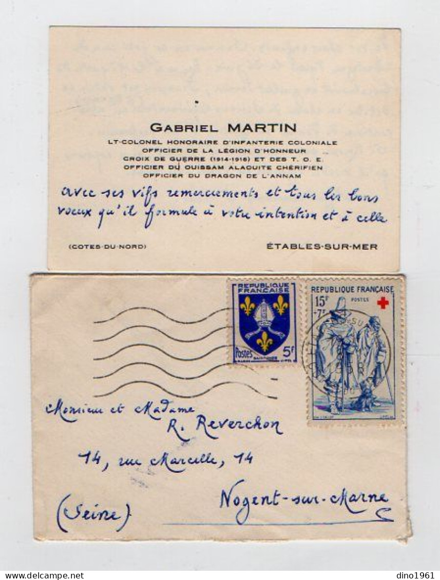 VP22.408 - MILITARIA -1958 - Mignonette & Carte De Visite - M. MARTIN Lt Colonel D'Infanterie Colonial à ETABLES SUR MER - Cartes De Visite