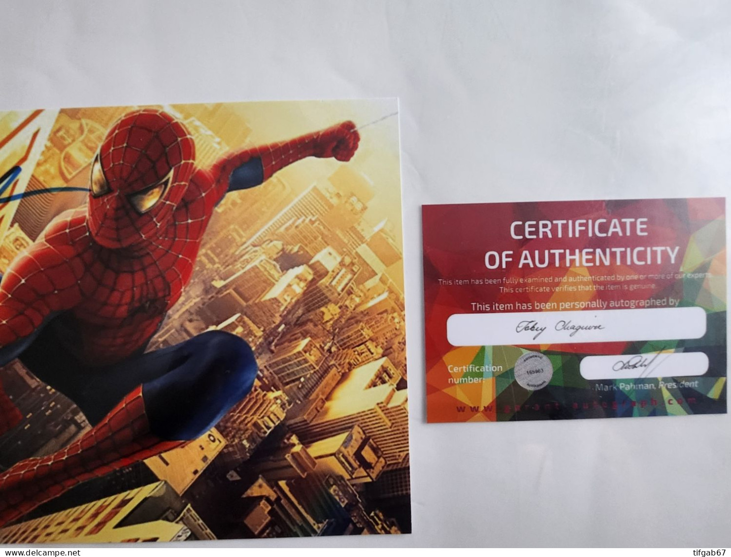 Autographe Tobey Maguire Spider-Man COA - Acteurs & Toneelspelers