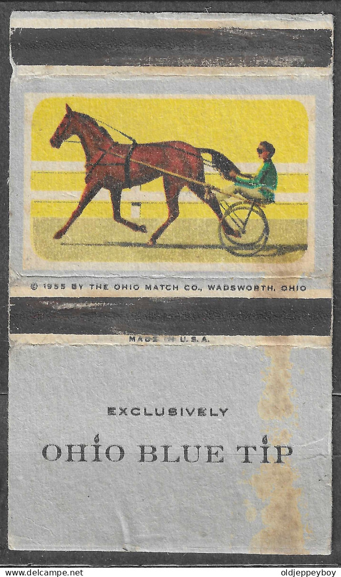 U.S.A Harness Racing VINTAGE Phillumeny MATCHBOX LABEL  1955 OHIO BLUE TIP MATCH CO. WADSWORTH OHIO  10 X 5.5 CM - Matchbox Labels