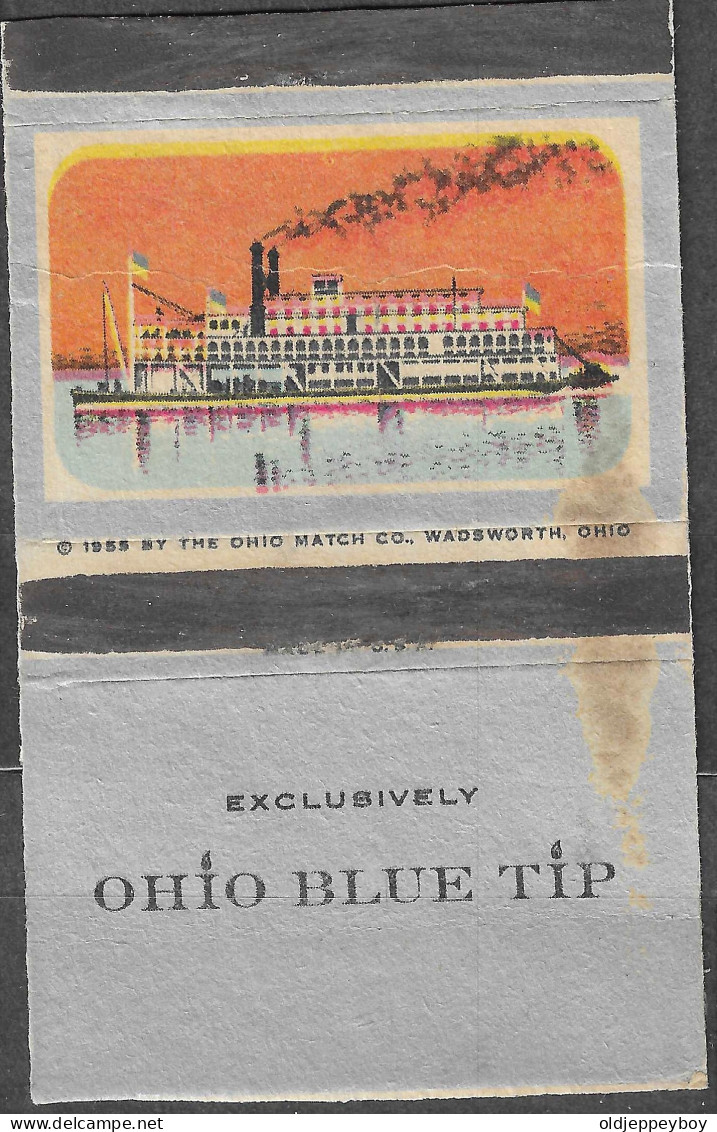 U.S.A OLD STEAM SHIP  VINTAGE Phillumeny MATCHBOX LABEL  1955 OHIO BLUE TIP MATCH CO. WADSWORTH OHIO  10 X 5.5 CM - Matchbox Labels