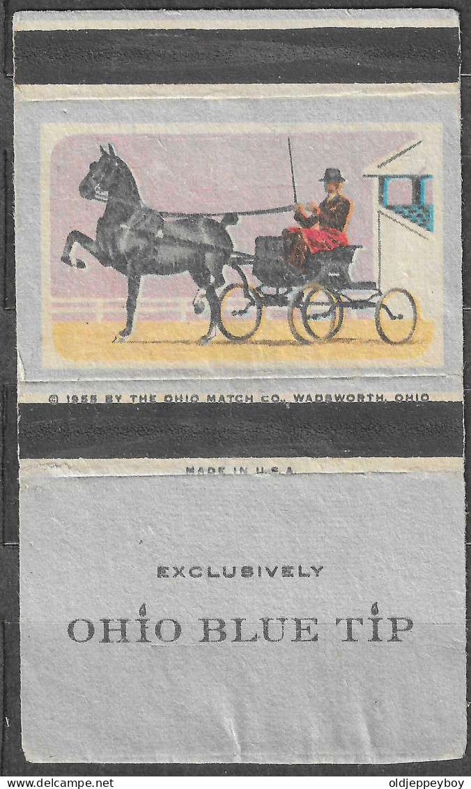 U.S.A HORSE CARRIAGE SHOW  VINTAGE Phillumeny MATCHBOX LABEL  1955 OHIO BLUE TIP MATCH CO. WADSWORTH OHIO  10 X 5.5 CM - Matchbox Labels