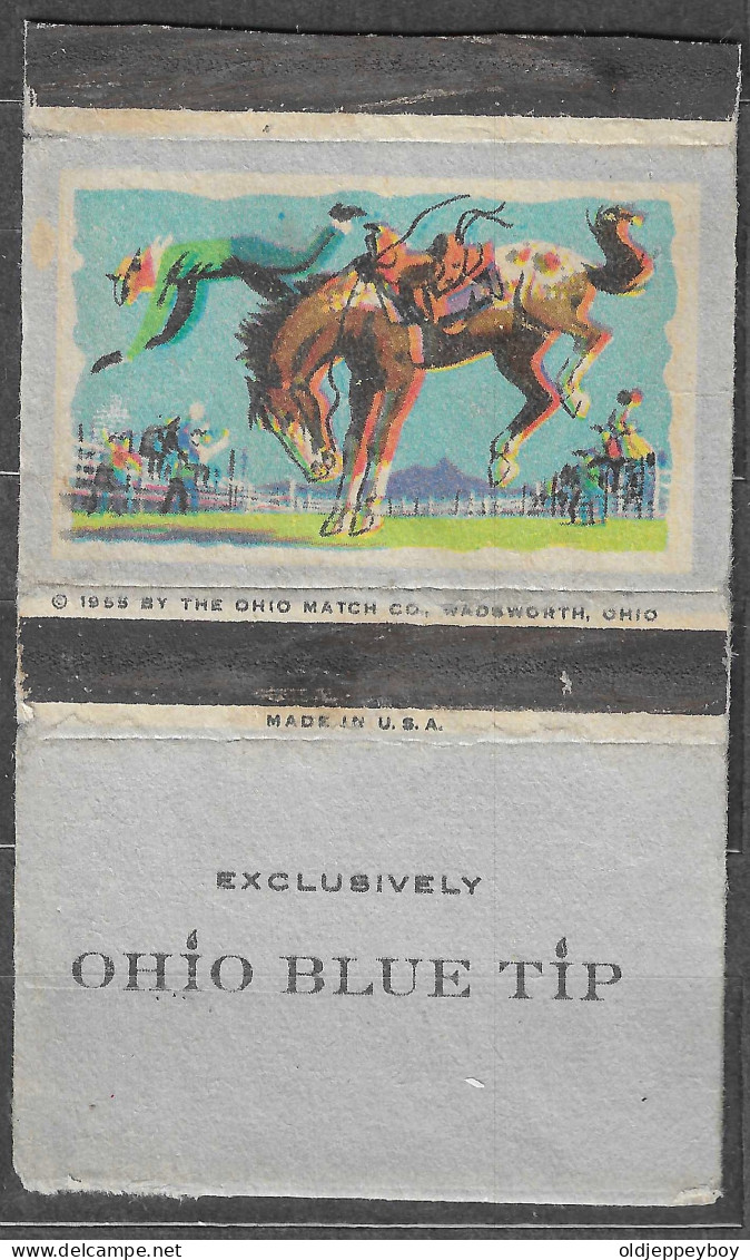 U.S.A RODEO HORSE COWBOY  VINTAGE Phillumeny MATCHBOX LABEL  1955 OHIO BLUE TIP MATCH CO. WADSWORTH OHIO  10 X 5.5 CM - Scatole Di Fiammiferi - Etichette
