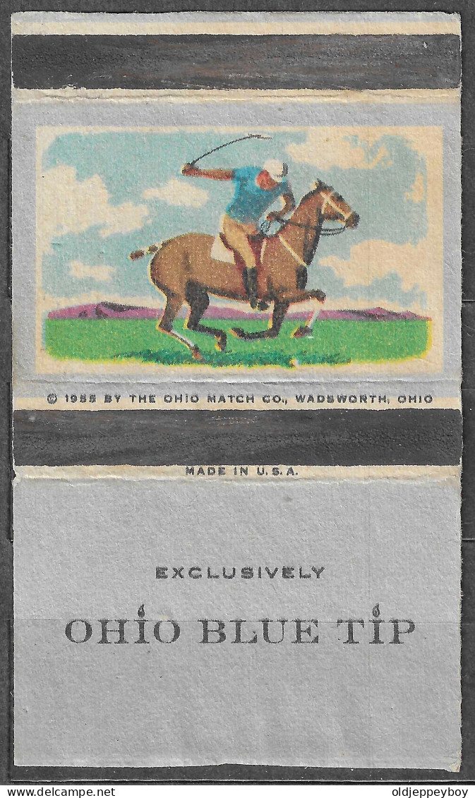 U.S.A HORSE POLO   VINTAGE Phillumeny MATCHBOX LABEL  1955 OHIO BLUE TIP MATCH CO. WADSWORTH OHIO  10 X 5.5 CM - Luciferdozen - Etiketten