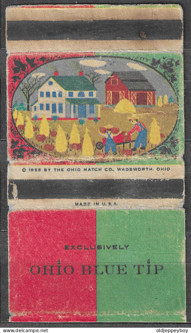 U.S.A RANCH HOUSE WOOD GATHERING  Phillumeny MATCHBOX LABEL  1955 OHIO BLUE TIP MATCH CO. WADSWORTH OHIO  10 X 5.5 CM - Luciferdozen - Etiketten