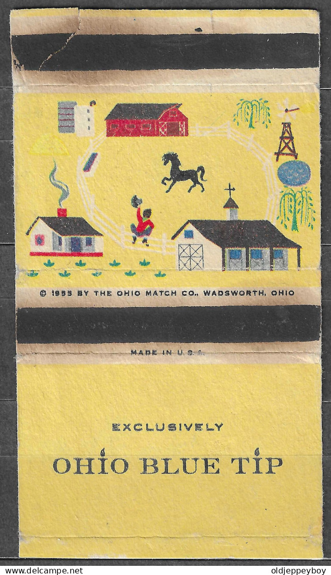 U.S.A RANCH FARMSTEAD  Phillumeny MATCHBOX LABEL  1955 OHIO BLUE TIP MATCH CO. WADSWORTH OHIO  10 X 5.5 CM - Zündholzschachteletiketten