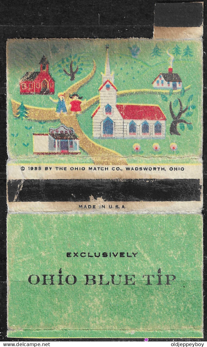 U.S.A FARMSTEAD  Phillumeny MATCHBOX   1955 OHIO BLUE TIP MATCH CO. WADSWORTH OHIO  10 X 5.5 CM - Matchbox Labels