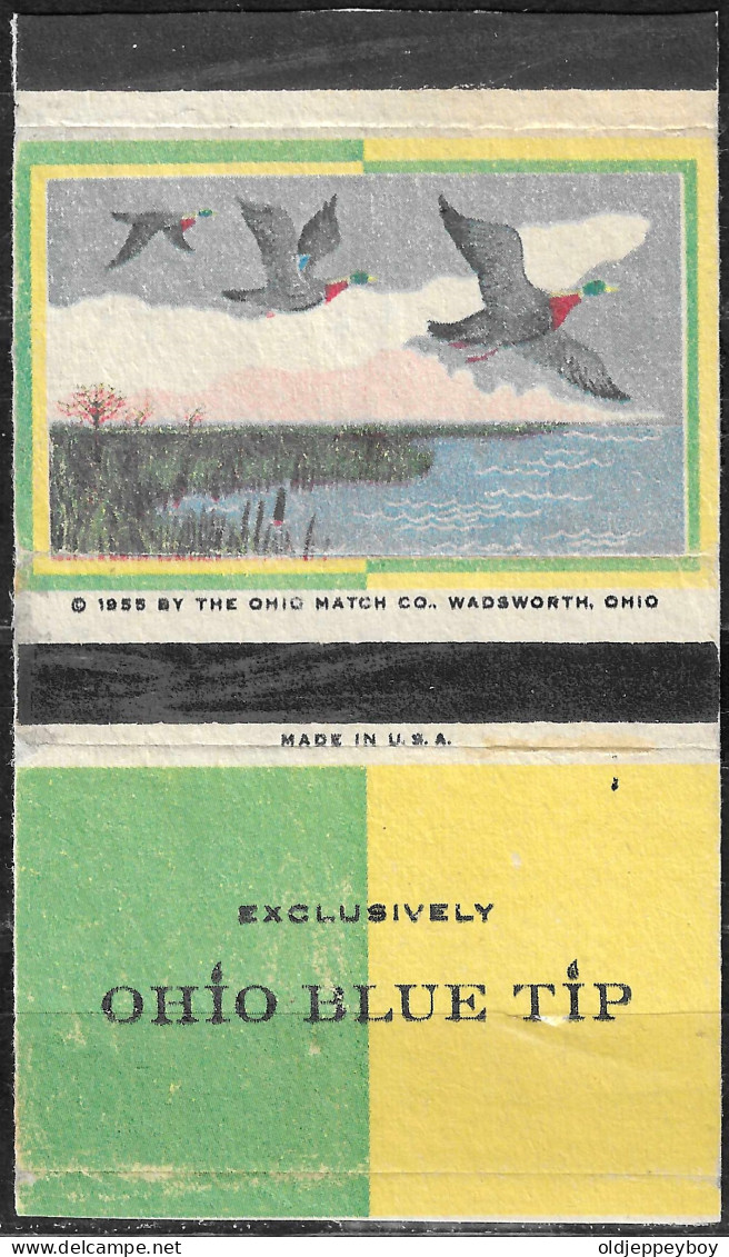 U.S.A BIRDS  Phillumeny MATCHBOX   1955 OHIO BLUE TIP MATCH CO. WADSWORTH OHIO  10 X 5.5 CM - Matchbox Labels