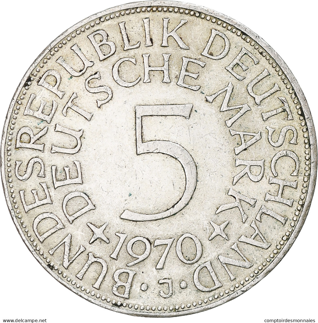 Monnaie, République Fédérale Allemande, 5 Mark, 1970, Hambourg, TTB, Argent - 5 Mark