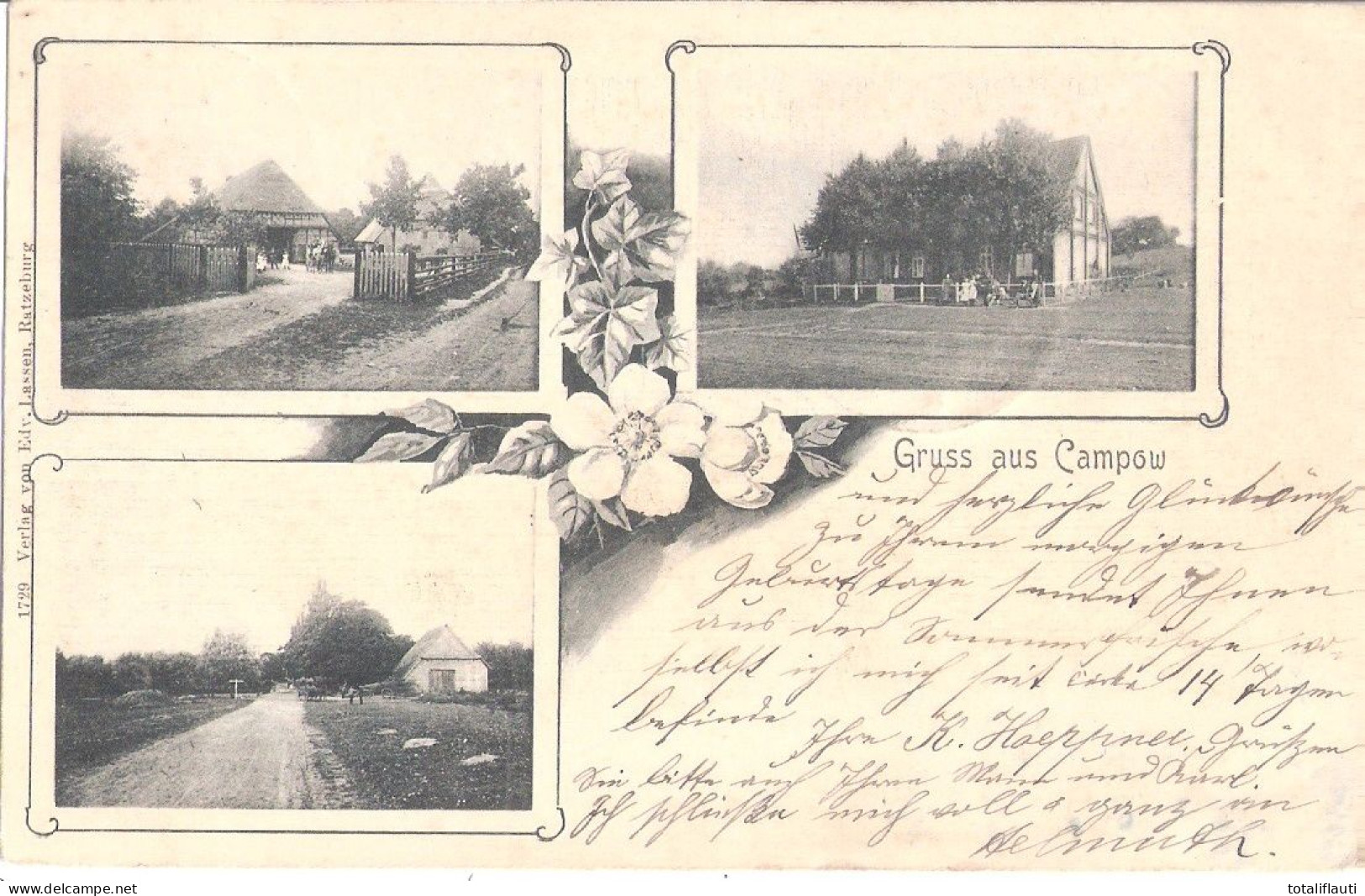 Gruss Aus CAMPOW Am Ratzeburger See Bei Rehna Carlow Mecklenburg Bauernhofstellen Belebt Jugendstil 10.7.1904 Gelaufen - Grevesmühlen