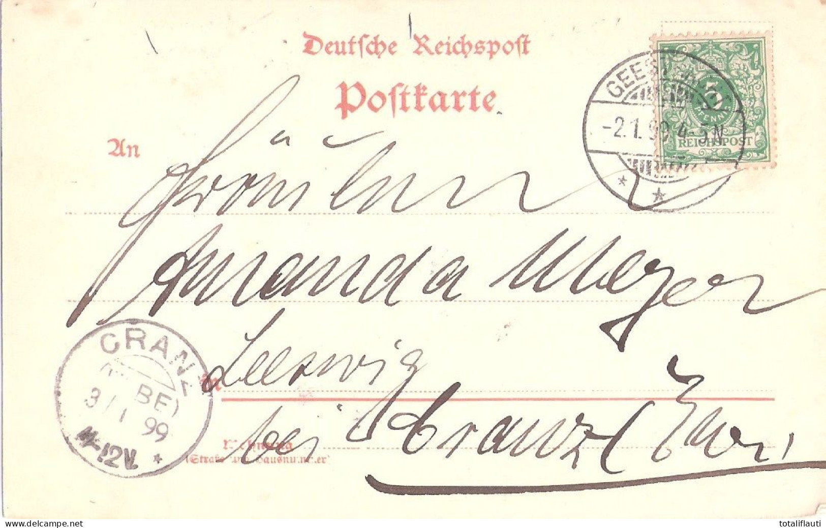 Gruss Aus GEESTHACHT Gasthof Zur Post Kaiserliches Postamt Jugendstil Gelaufen 2.1.1899 - Geesthacht