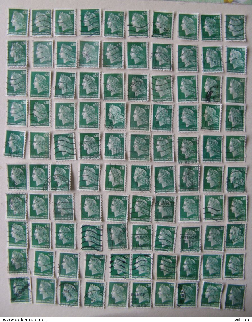 LOT DE 100 TIMBRES MARIANNE CHEFFER A 0.30 VERTS N° 1536 A Et 1611 - 1967-1970 Marianna Di Cheffer