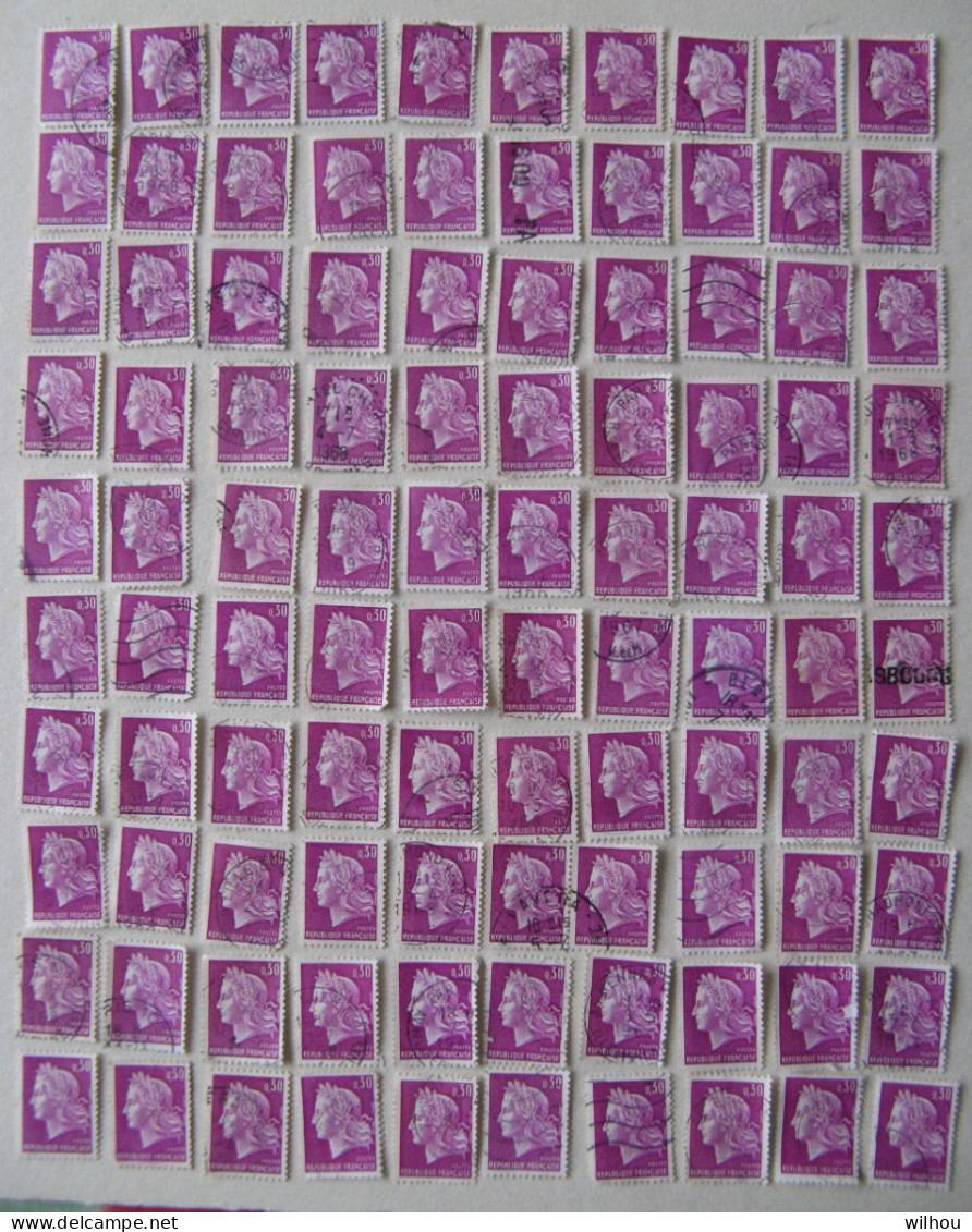 LOT DE 100 TIMBRES MARIANNE CHEFFER A 0.30 LILAS N° 1536 - 1967-1970 Marianne De Cheffer