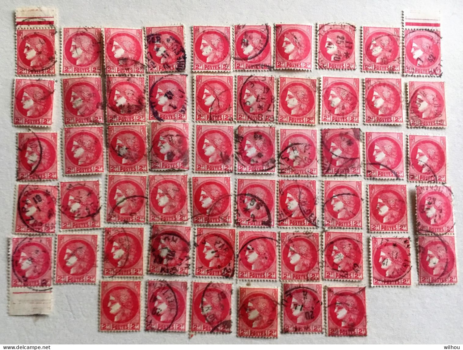 LOT DE 56 TIMBRES OBLITERES TYPE CERES A 2 F ROSE ROUGE   N°373 YT - 1945-47 Ceres Of Mazelin