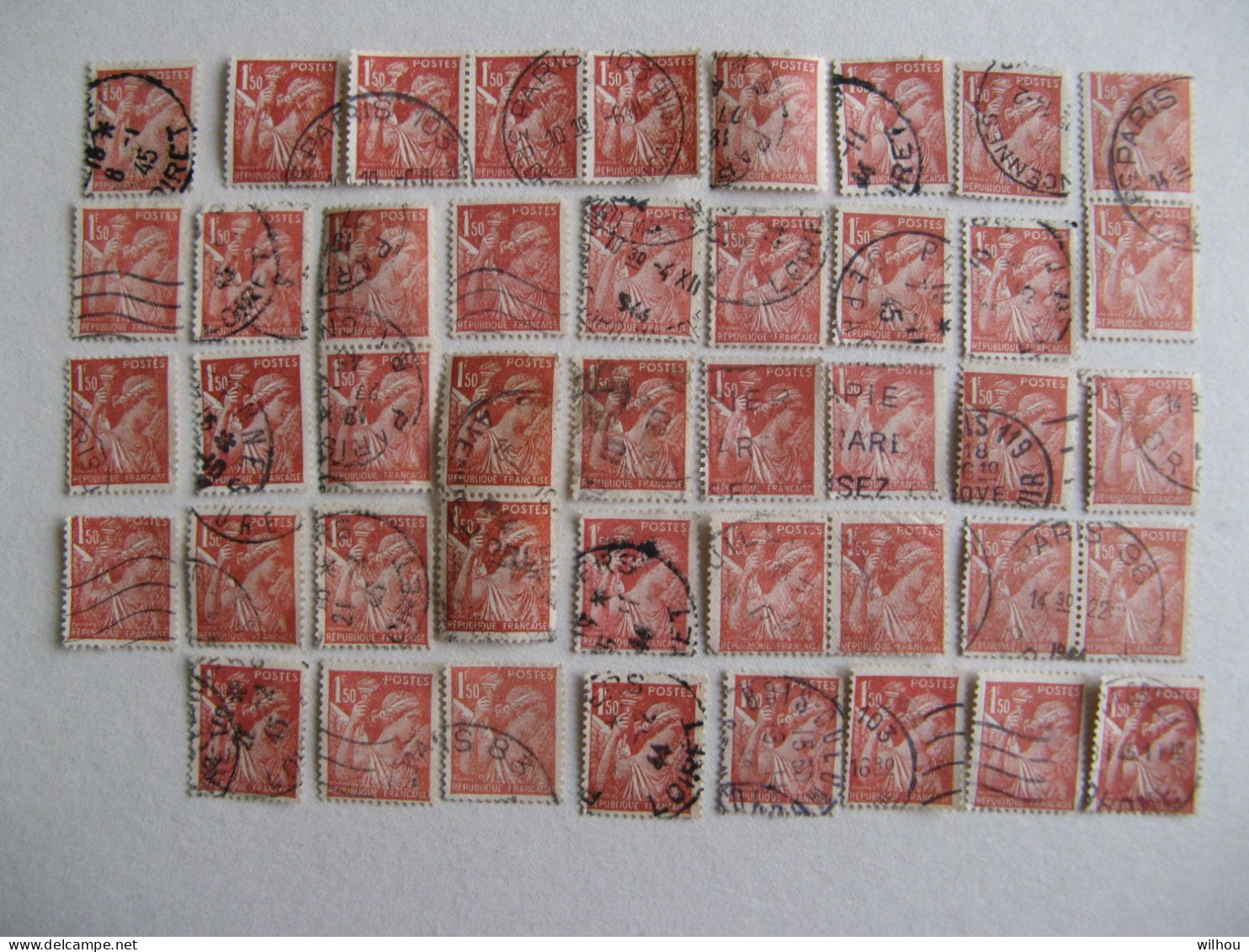 LOT DE 44 TIMBRES OBLITERES  TYPE IRIS A 1.50 F ORANGE  N° 435 - 1939-44 Iris