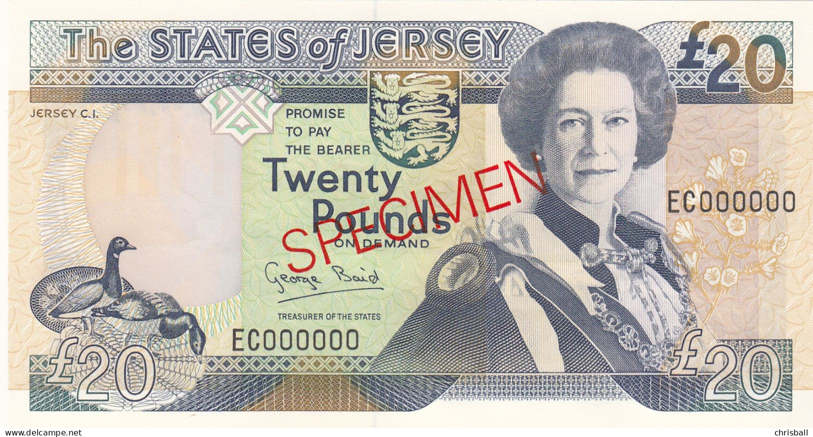 Jersey Banknote Twenty Pound (Pick 19s)  SPECIMEN Overprint Code EC/FC Or GC - Superb UNC Condition - Jersey