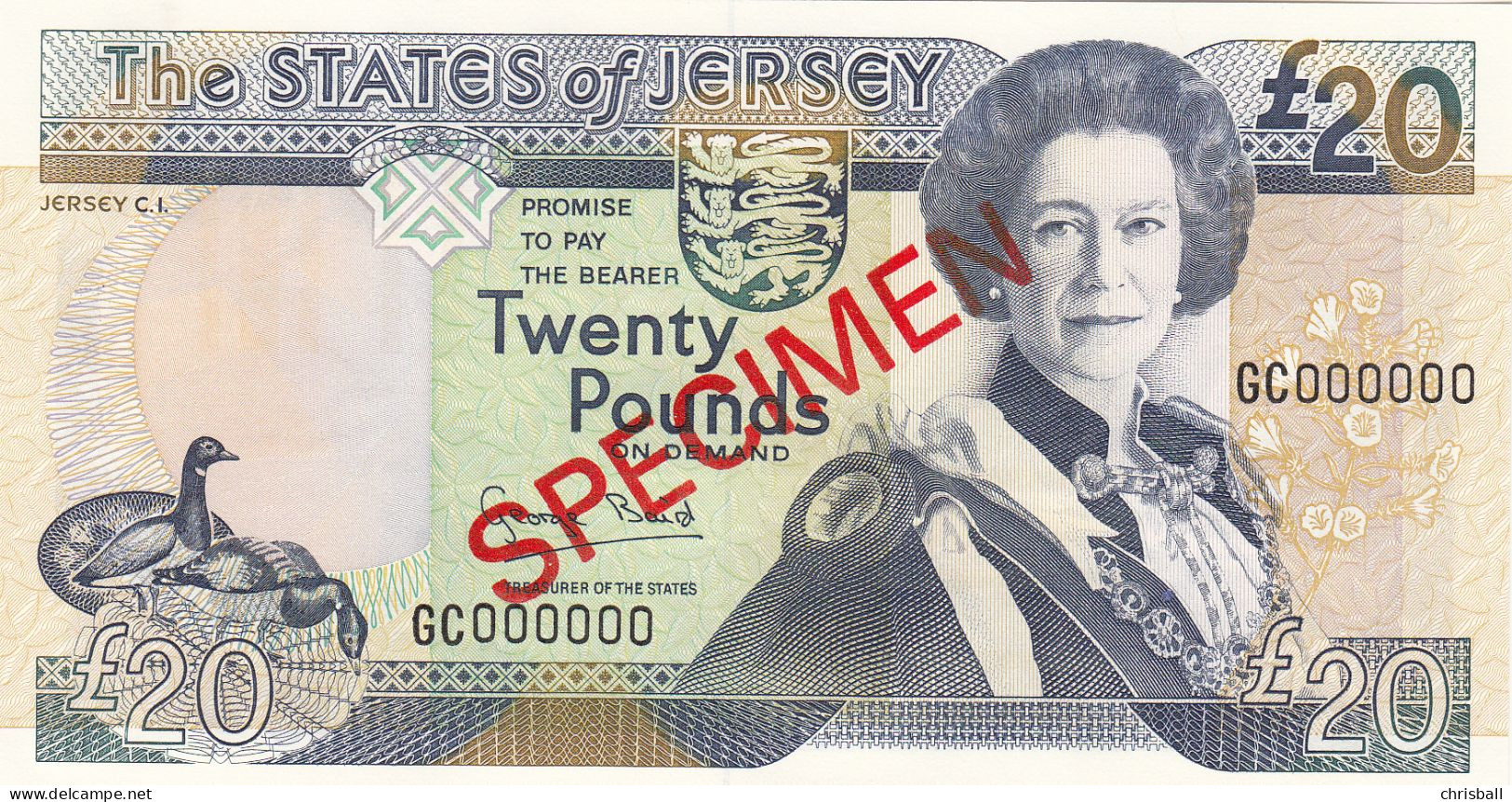 Jersey Banknote Twenty Pound (Pick 19s)  SPECIMEN Overprint Code EC/FC Or GC - Superb UNC Condition - Jersey