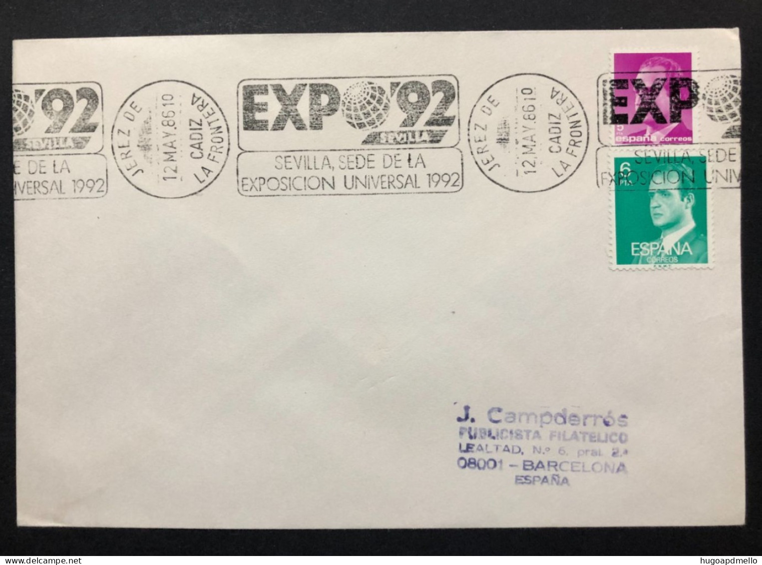 SPAIN, Cover With Special Cancellation « EXPO '92 », « JEREZ DE LA FRONTERA (Cadiz) Postmark », 1986 - 1992 – Siviglia (Spagna)