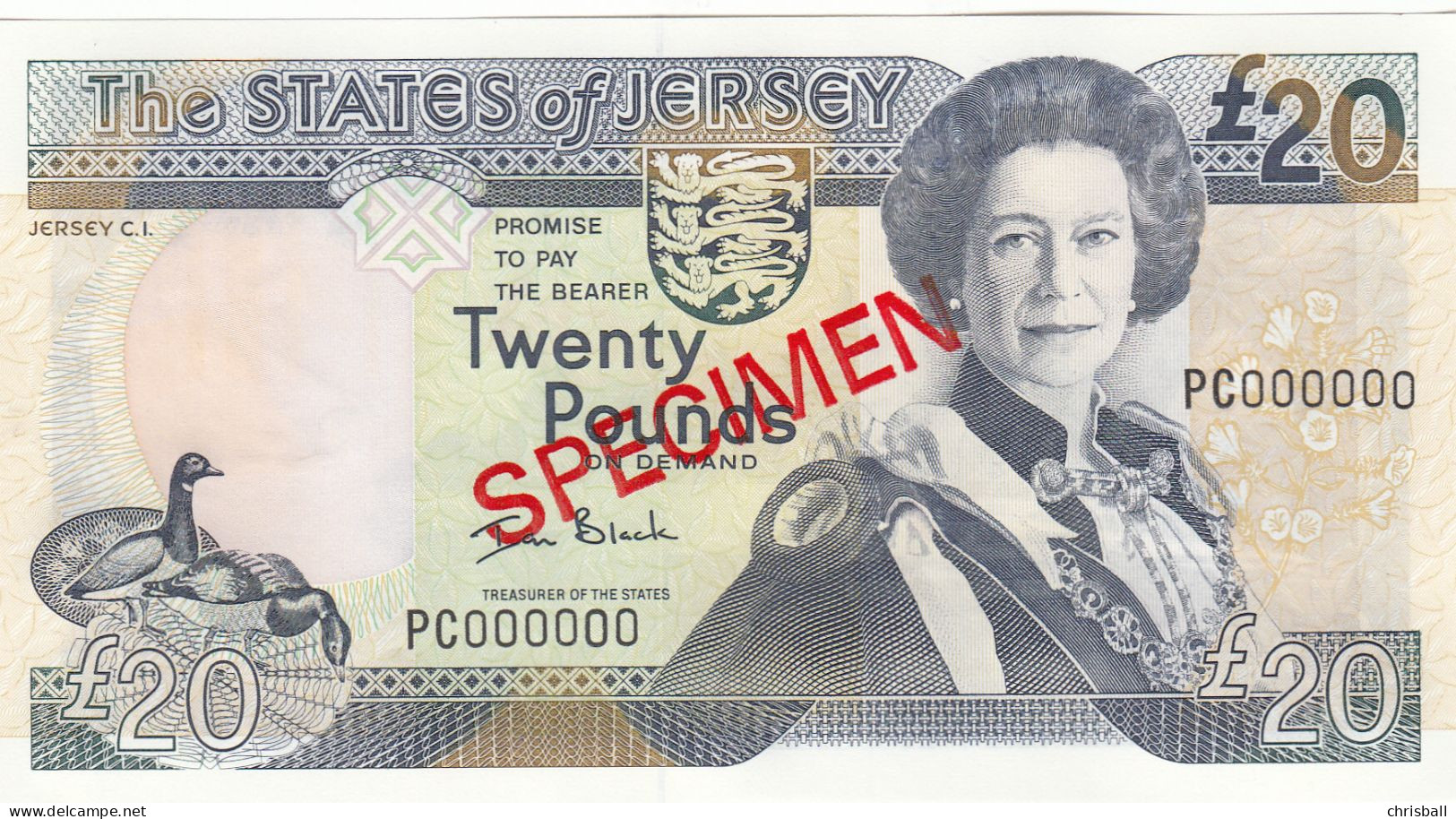 Jersey Banknote Twenty Pound (Pick 19s)  SPECIMEN Overprint Code HC/KC/LC/NC Or PC - Superb UNC Condition - Jersey