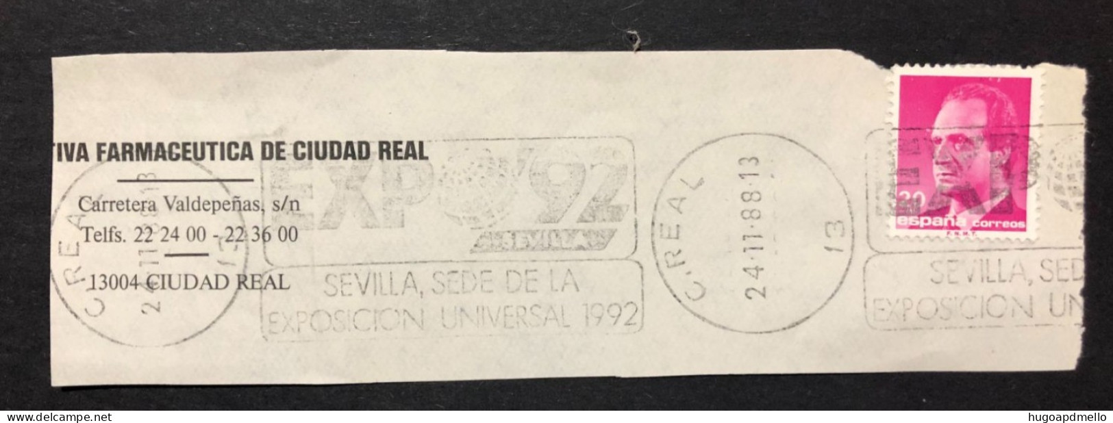 SPAIN, Fragment With Special Cancellation « EXPO '92 », « CIUDAD REAL Postmark », 1988 - 1992 – Séville (Espagne)